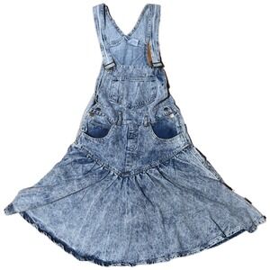 Vintage Joni Blair Acid Wash Denim Overall Dress Pinafore Skirt Blue Womens 9